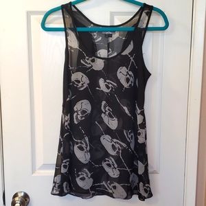 Skull Flowy Tank Style Tunic Size Small